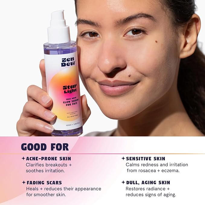97% Snail Mucin Serum, Star Light by Zen Dew | Non-Sticky Snail Serum with Clinical Actives to Smooth, Brighten, Hydrate, Skin Repair | Cruelty Free, Made in S. Korea, 3.38 Fl Oz