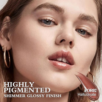 FOCALLURE Shimmer Lipstick,Moisturizing Plumping Lip Gloss,Shimmery Glossy Finish,Hydrating,Long Lasting,Non-Stick Cup Lip Makeup,High Shine for Plumper Looking Lips,Hallucinate