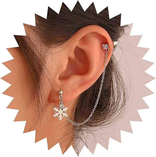 Vintage Crystal Snowflake Cuff Chain Earrings
