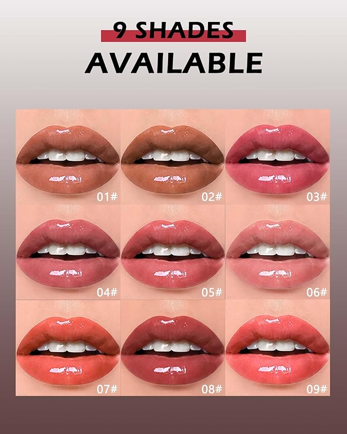 Moisturizing Lipstick Pen,Red Nude Pink Shimmer Glossy Plumping Lip Gloss,Hydrating Tinted Lip Balm,Long Lasting Waterproof Jelly Lip Gloss Plumper Lip Tint Stain,Christmas Makeup Gift for Women-09