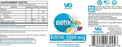 VitaGlobe Biotin 5000mcg Gummy - Mixed Berry Gummy for Hair, Skin & Nails, 80 Count (Pack of 2)