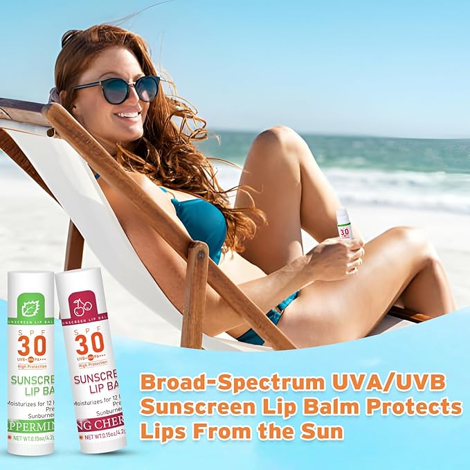 SPF 30 Lip Balm with Sunscreen 8 Pack, Bulk Sunscreen Lip Balm Travel Size, Hydrating Lip Balm with Vitamin E and Coconut Oil- 8 Flavors