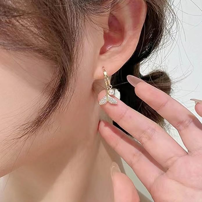 Boho Crystal Pearl Dangle Earrings Cz