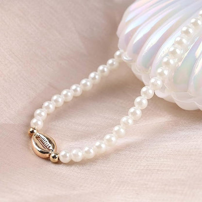 Boho Shell Pearl Necklace Choker Gold
