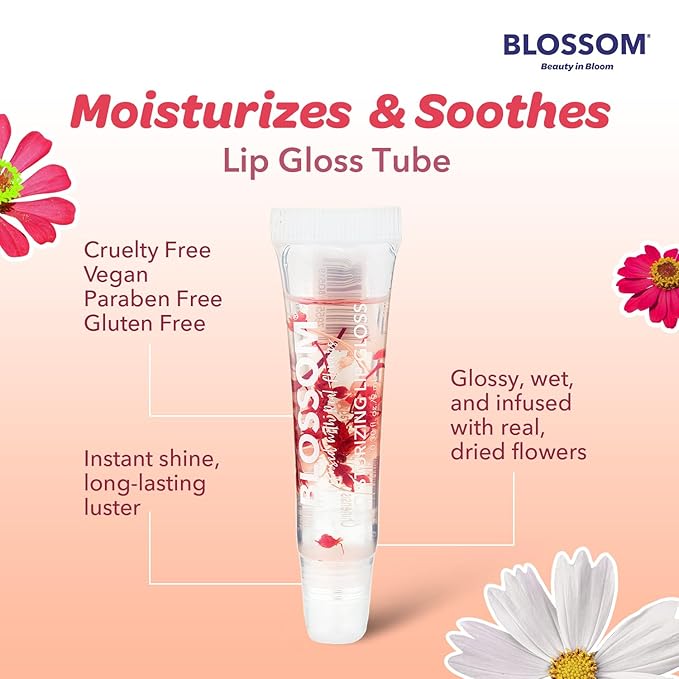 Blossom Scented Moisturizing Lip Gloss Tubes, Infused with Real Flowers, 0.3 fl. oz/9ml, Candy Cane
