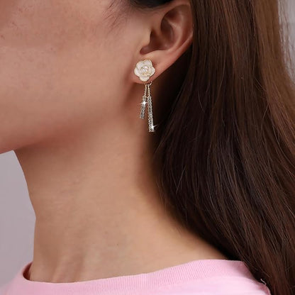Vintage Crystal Flower Drop Earrings Pearl