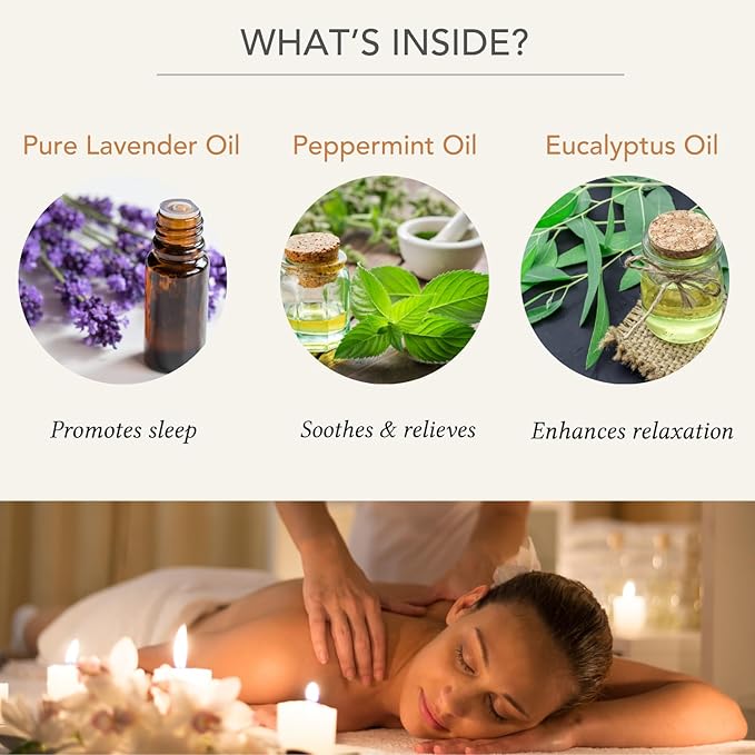 Relaxing Body Massage Oil | Infused with Lavender, Peppermint & Eucalyptus Oil | Soothes Sore Muscles & Nourishes Skin | Lightweight, Non-Sticky & Fast-Absorbing | 6.76 Fl Oz (200ml)