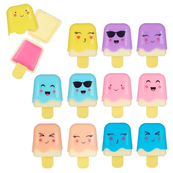 Expressions 12pc Pucker Pop Novelty Lip Gloss Set - Girls Cosmetics Mini Popsicle Lip Gloss Collection, Lip Gloss for Kids, Safe, Non Toxic Kids Makeup Set