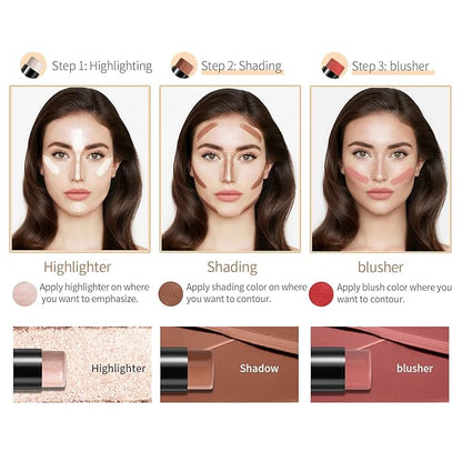 3pcs Face Contour Stick, Highlighter Stick Blush Stick Teen Girls