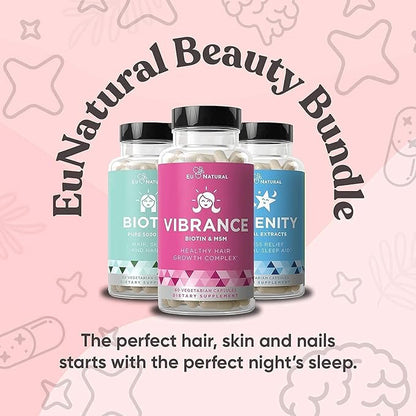 Eu Natural Beauty Bundle - Vibrance Bundle with Biotin & Serenity for Healthier Hair Growth, Stronger Nails, Glowing Skin