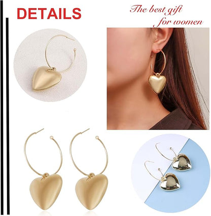 Boho Large Heart Drop Earrings Vintage