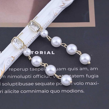 Vintage Crystal Pearl Drop Earrings Long