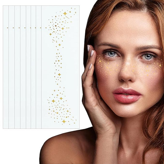 8 PCS Makeup Patches,Gold Face Glitter Makeup Speckles,Glow Women