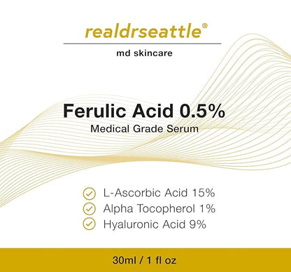 Ferulic Acid Serum Skin Care 20% Vitamin C Hyaluronic Acid Serum + CE Ferulic Acid - Potent Anti Aging, Anti Wrinkle