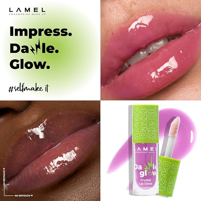 Lamel Dazzle Glow Crystal Clear Lip Gloss - Hydrating Lip Gloss - Non Sticky Lip Gloss - Colored Lip Gloss - Lip Gloss Color - Mini Lip Gloss - Moisturizing Lip Gloss - №406 Empower