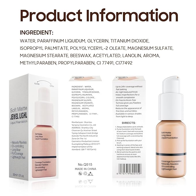 Matte Full Coverage Liquid Foundation - Lightweight & (#102 Nude)