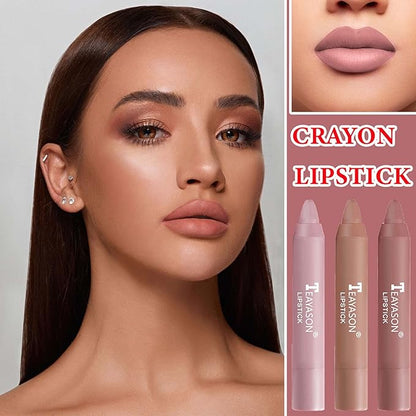 3 Pcs Matte Nude Lipstick Set,Lip Crayon Lipstick Gloss