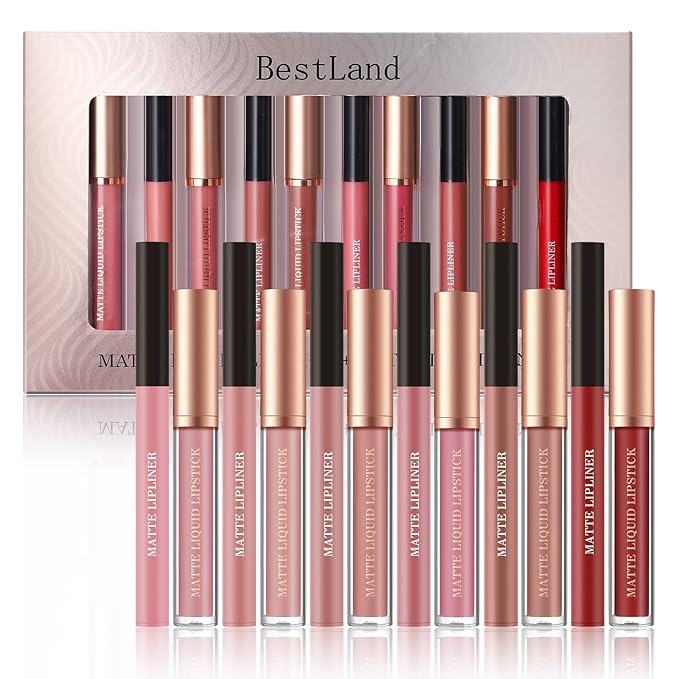 URQT 12pcs Nude Lip Liner and Lipstick Makeup Set, 6 Velvety Matte Liquid Lipsticks + 6 Matching Smooth Lip Liner One Step Lips Makeup Kits Waterproof Long Lasting Matte Lipstick Gift Set (SetC, 12)