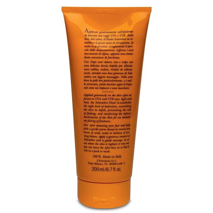 L'Erbolario Soleombra Silky After-Sun Fluid - After Sun Serum - Hydrating Sunburn Relief - Shea Butter, Argan Oil, and Quinoa Proteins - 6.7 oz