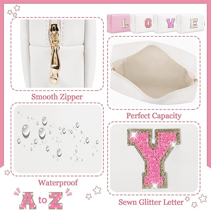 Initial letter patch makeup bag,