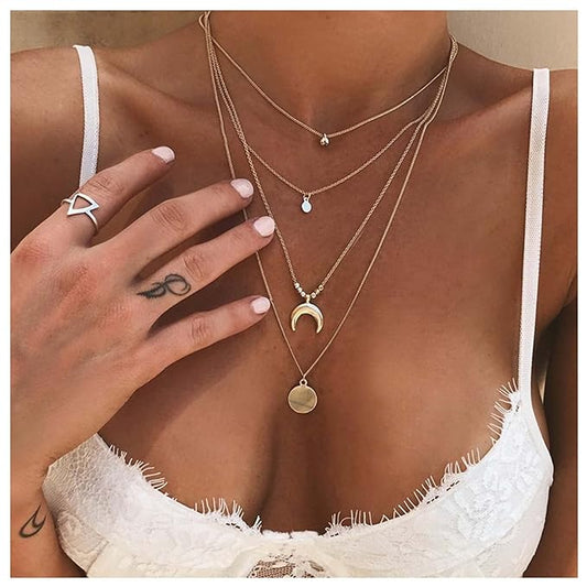 Bohemia Layered Coin Choker Necklace Moon