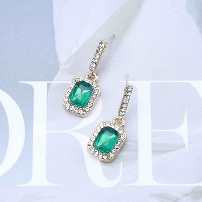 Vintage Emerald Crystal Drop Earrings Green