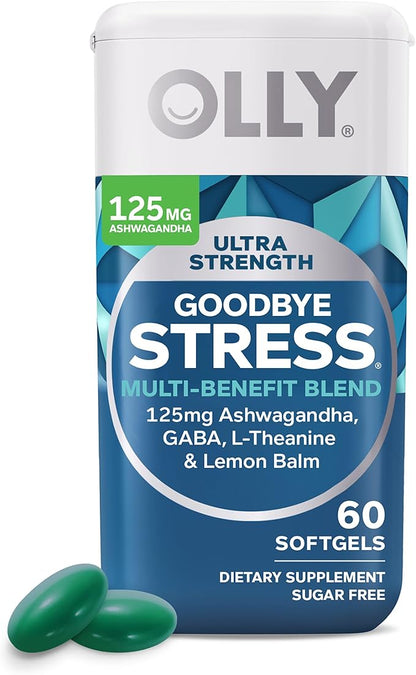 OLLY Ultra Strength Hair Softgels, Supports Hair Health, Biotin, Keratin, Vitamin D, B12 & Ultra Strength Goodbye Stress Softgels, GABA, Ashwagandha, L-Theanine and Lemon Balm