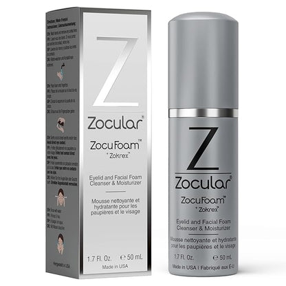 ZocuFoam Eyelid Cleanser - Foaming Eyelid Scrub - Natural pH Balanced Solution - 1.7 FL OZ (50mL)