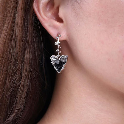 Punk Heart Dangle Earrings Black Onyx