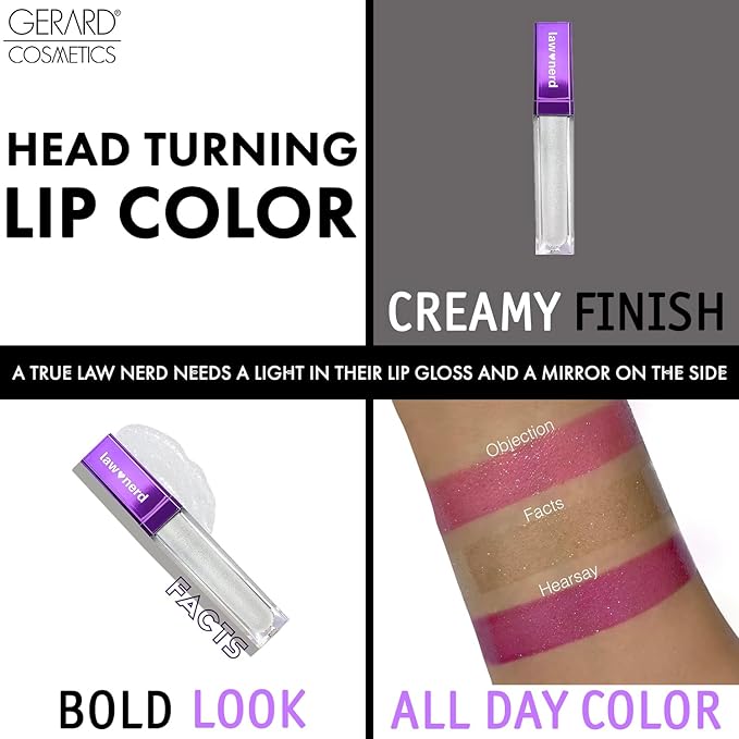 Gerard Cosmetics Emily D Baker X Lighted Lip Gloss - Facts | Clear Lipstick w/Iridescent Pearl Finish | Moisturizing Lip Gloss with Light & Mirror | Cruelty Free | Made in the USA