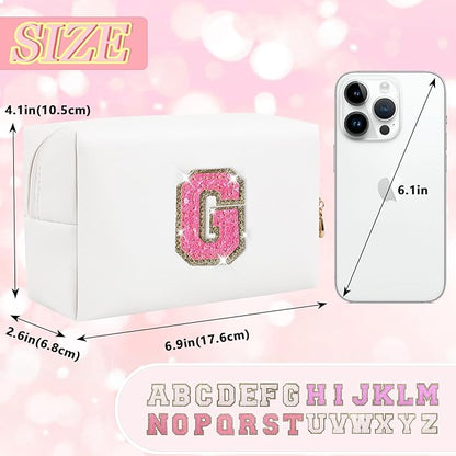 Initial letter patch makeup bag,