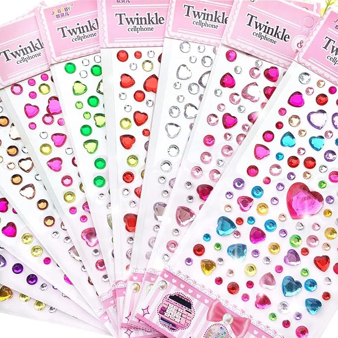 808 Pieces Heart Rhinestones Stickers Self Adhesive Flat-Back DIY Craft