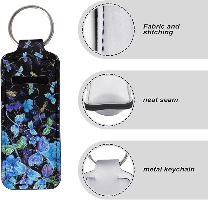 Bulopur Blue Dragonflies Lip Balm Sleeves Holder Keychain Dragonflies