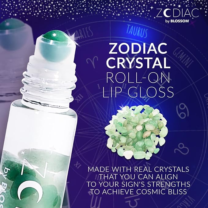 Blossom Zodiac Sign Vanilla Scented Moisturizing Roll-On Lip Gloss with Crystals, Made in USA, 0.20 fl. oz./5.9ml, Taurus