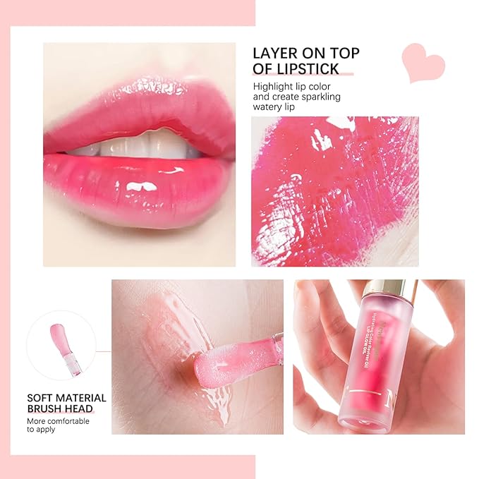 Hydrating Lip Oil Long Lasting Plumping Lip Gloss Lip Glow Oil Transparent Toot Lip Balm Moisturizing Lip Oil for Lip Care and Dry Lips 3pcs