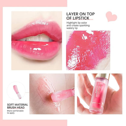 Hydrating Lip Oil Long Lasting Plumping Lip Gloss Lip Glow Oil Transparent Toot Lip Balm Moisturizing Lip Oil for Lip Care and Dry Lips 3pcs