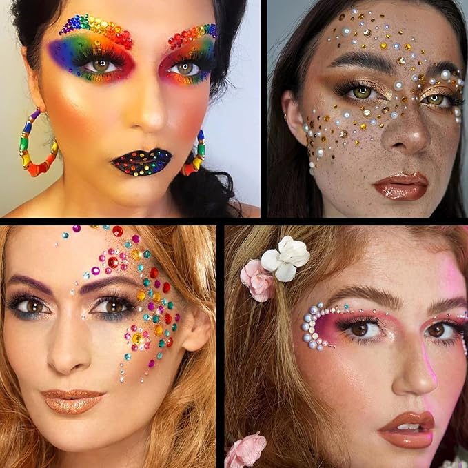 Flat Back Rhinestone+Half Round Pearl Kits Colorful Rhinestones+White