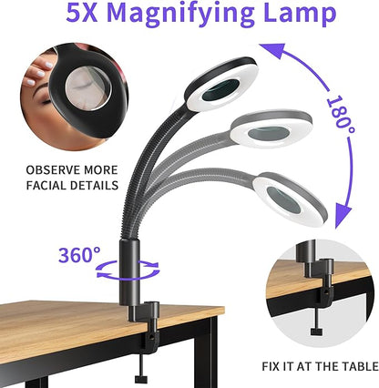 Facial Steamer with Magnifying Lamp, Professional Facial Steamer for Esthetician, 2 in 1 Ozone Steamer for Face Professional, Face Steamer for Facial Deep Cleaning.