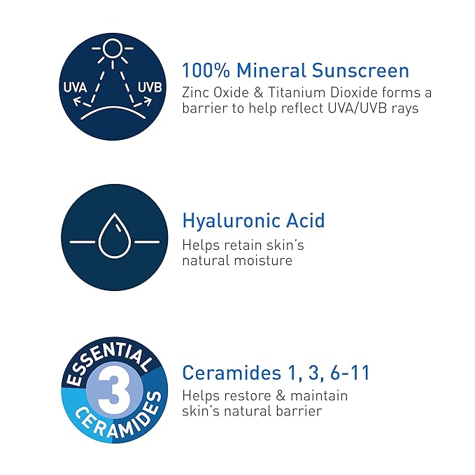 CeraVe 100% Mineral Sunscreen SPF 30 | Body Sunscreen with Zinc Oxide & Titanium Dioxide | Hyaluronic Acid & Ceramides | Oil Free | Non-Greasy | Hydrating Mineral Sunscreen For Body | 5 oz