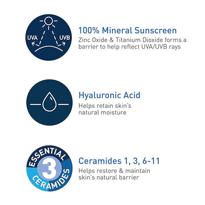 CeraVe 100% Mineral Sunscreen SPF 30 | Body Sunscreen with Zinc Oxide & Titanium Dioxide | Hyaluronic Acid & Ceramides | Oil Free | Non-Greasy | Hydrating Mineral Sunscreen For Body | 5 oz