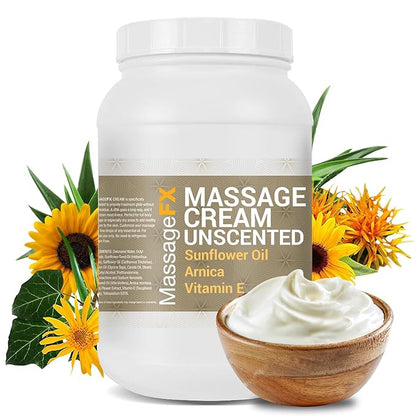 MASSAGE FX Unscented Massage Cream, 1 Gallon - Massage Creams for Massage Therapy - Physical Therapy Massage Cream - Deep Tissue Massage Cream Gallon - Infused with Arnica, Sunflower, & Vitamin E