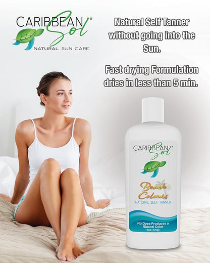 Caribbean Sol - Beach Colours Natural Self Tanning Lotion- Natural Eco-Friendly Sunless Tanner Skin Moisturizing Quick Self Tan Body Lotion 6oz.