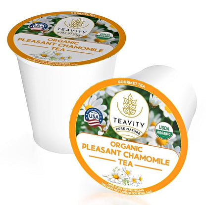 Organic Chamomile Tea Pods for Keurig - Decaf Tea Pods - Pleasant Chamomile by Teavity (12 Tea Pods)