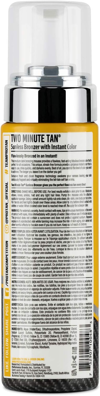 Pro Tan, Two Minute Tan, Sunless Bronzing Mousse, New and Improved Formula, Rich Moisturizers, Streak Free, Dries Quickly, Even Coverage, 7 oz.