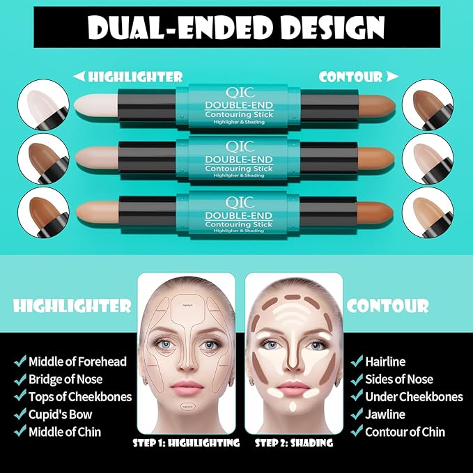 MEICOLY 2-in-1 Highlighter Contour Stick,Cool Toned Contour Stick,Makeup Shaping Stick,03