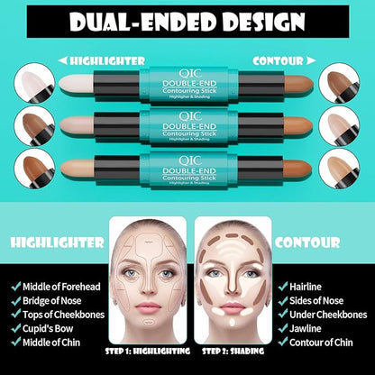 MEICOLY 2-in-1 Highlighter Contour Stick,Cool Toned Contour Stick,Makeup Shaping Stick,03