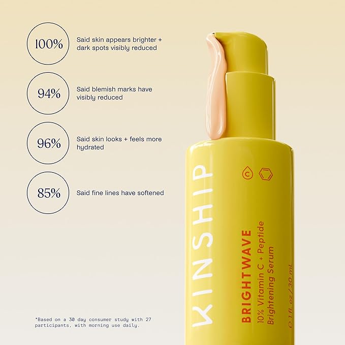Kinship Brightwave Vitamin C Face + Eye Duo - 10% Vitamin C Serum (1 Fl Oz) + Brightening Eye Cream (0.5 Oz) | Fade Dark Spots - Reduce Fine Lines, Wrinkles, Dark Circles + Puffiness - All Skin Types