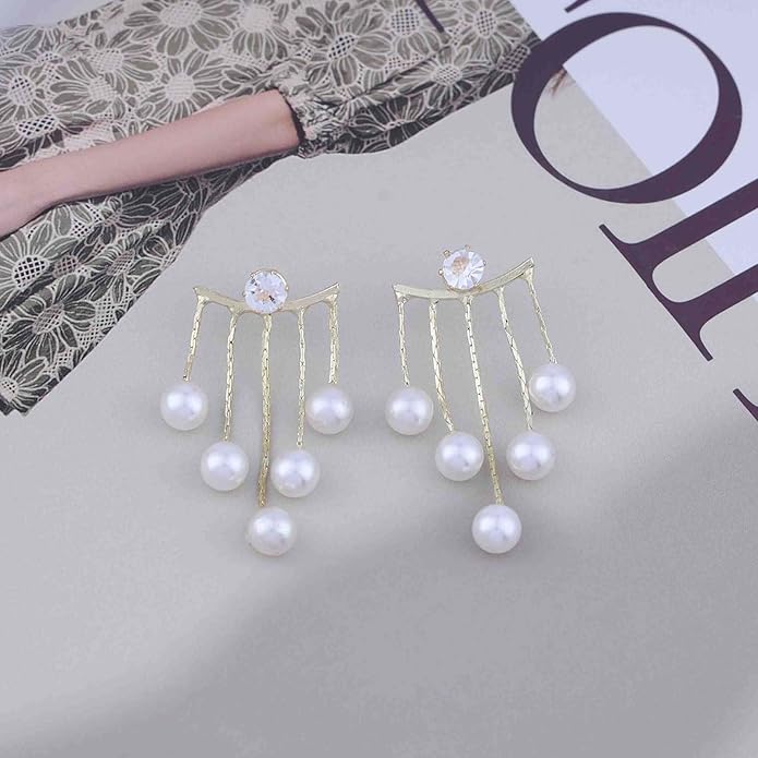 Vintage Crystal Pearl Drop Earrings Long