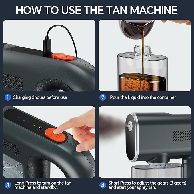 Cordless Spray Tan Machine, Rechargeable Spray Tan Gun Self Tanners Professional Mobile Spray Tan Airbrush Machine for Beach Tan Home DIY Spray Tan Travel Salon Self Tanner