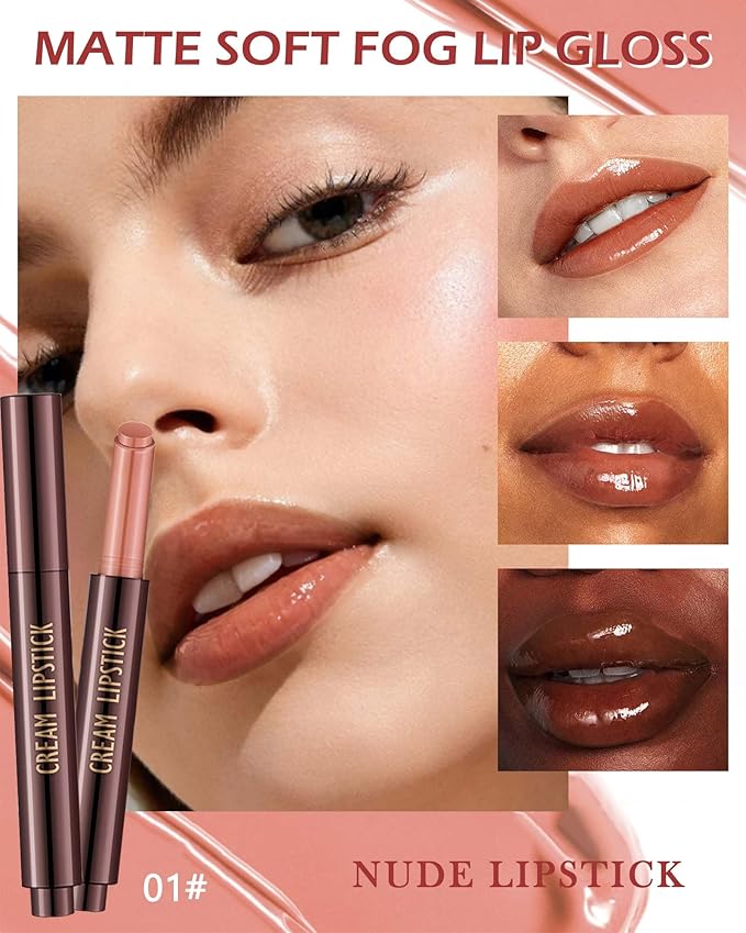 Jelly Lipstick Lip Stain, Tinted Lip Balm Nude Click Lip Gloss Pen, Lightweight Melting Solid Lip Gloss, Waterproof Long Lasting Moisturizing Lip Tint,High-Shine Vivid Color Glossy Lip Glaze Makeup-01